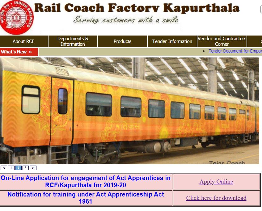 Rail coach factory recruitment 2020 notification out