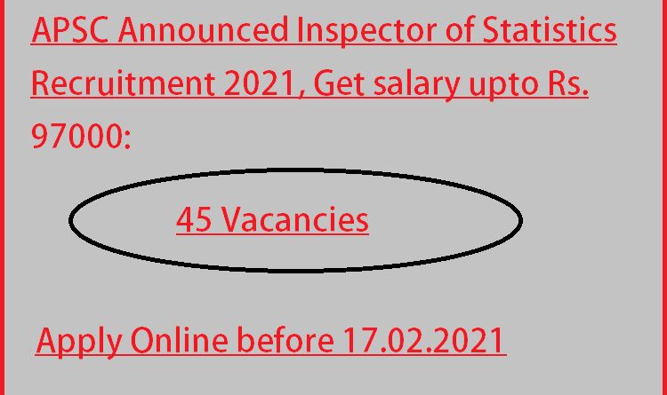 APSC Announced Inspector of Statistics Recruitment 2021 Get salary upto Rs. 97000